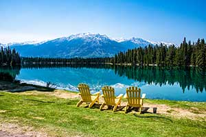Seats beside Lake Beauvert, Jasper by John Ejaife